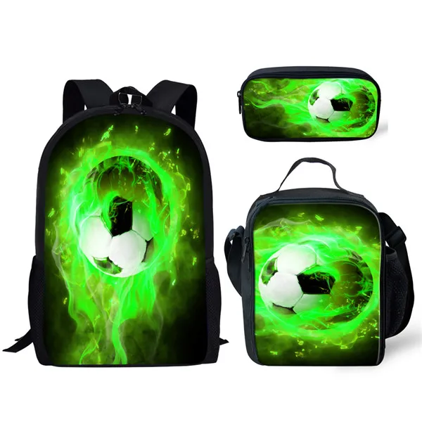 Jackherelook 3D Fire Ice Foot Ball футбол напечатанные школьные рюкзаки большой комплект из 3 предметов для мальчиков школьные сумки ранцы - Цвет: H3599CGK