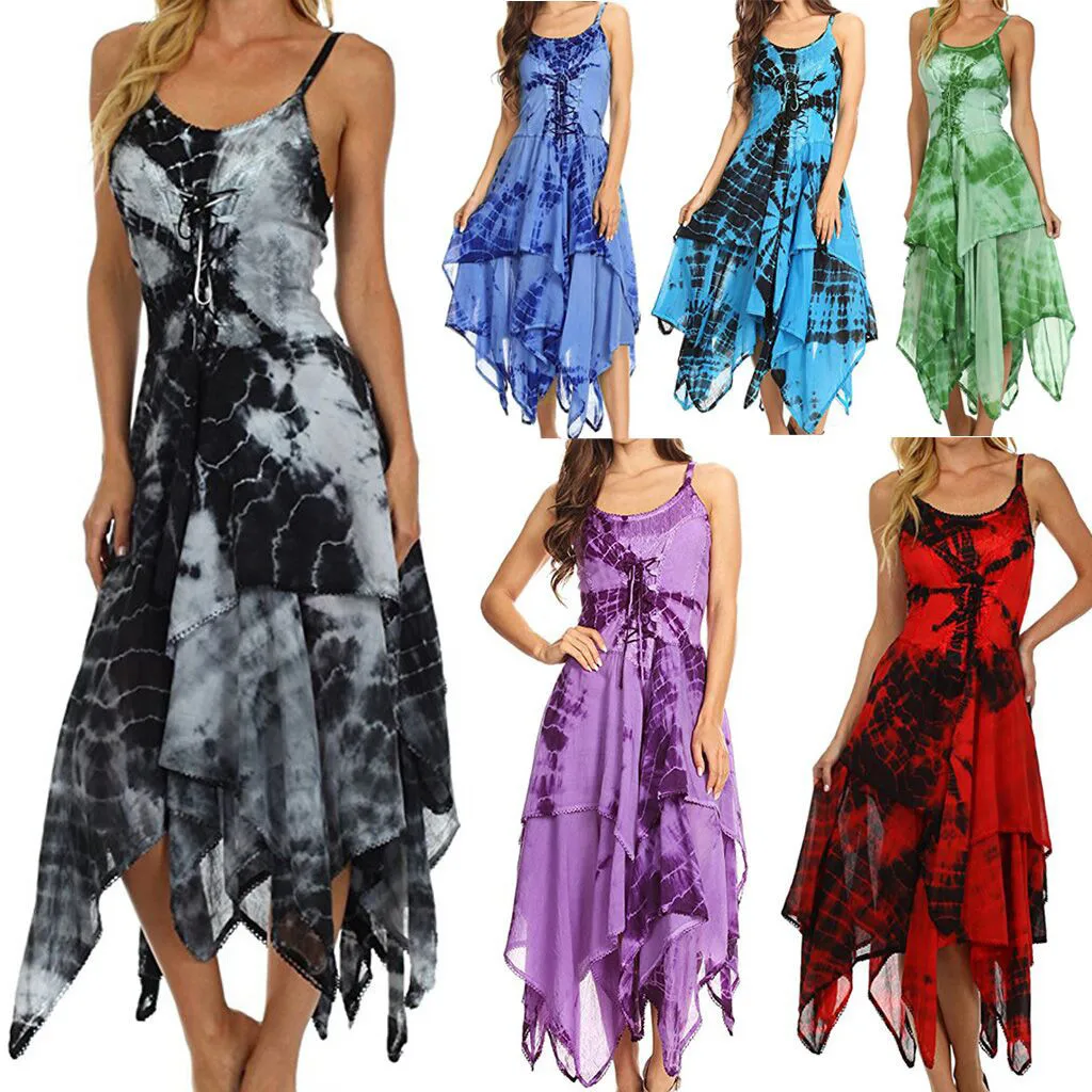 Женское летнее платье с корсетом сексуальное асимметричное и платком шесть