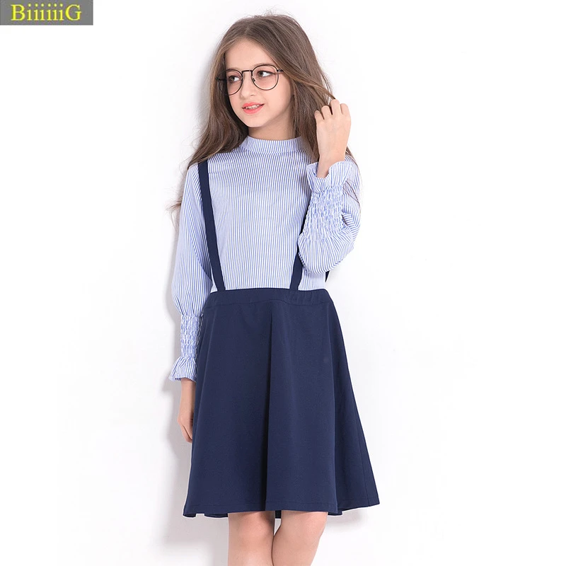 4-13y School Style Princess Dress Stripe Suspender Shirt 2018 Fashion Girl Casual Dresses Children Party Rapunzel Clothes |