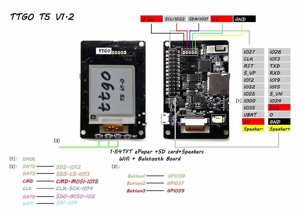 T5 T5S v1.0 Wi-Fi bluetooth беспроводной модуль база ESP-32 esp32 желтый дисплей электронная бумага динамик электрическая макетная плата
