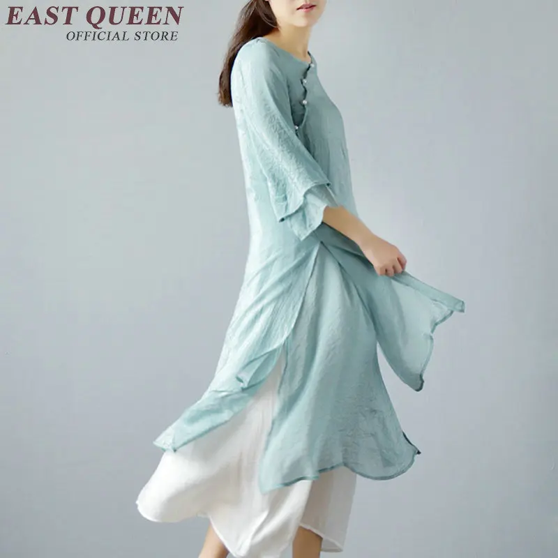 Льняные платья лето 2018 Летнее белое льняное платье Китайский древний костюм AA2522 Y