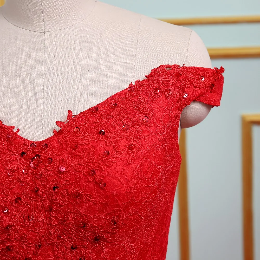 Vestidos De Novias с открытыми плечами красное кружевное платье аппликацией милое