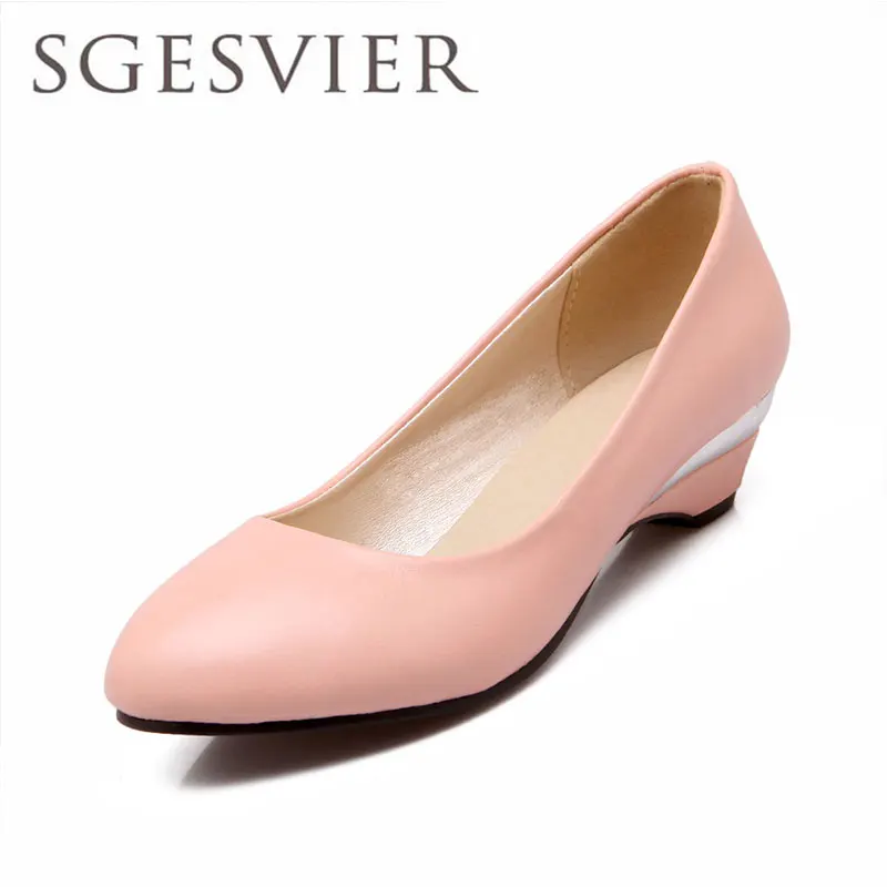 pink SGESVIER/женские туфли-лодочки; Туфли на танкетке; Новинка года; сезон осень; элегантные классические модельные туфли размера плюс 32-48; женские туфли на низком каблуке с круглым носком; OX092 - Цвет: pink