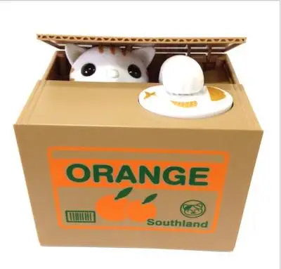 Orange cat Автоматическая кошка украсть монету Копилка Moneybox щенок голодный банк монета собака экономия денег коробка экономия горшок для детей подарок - Цвет: Orange cat