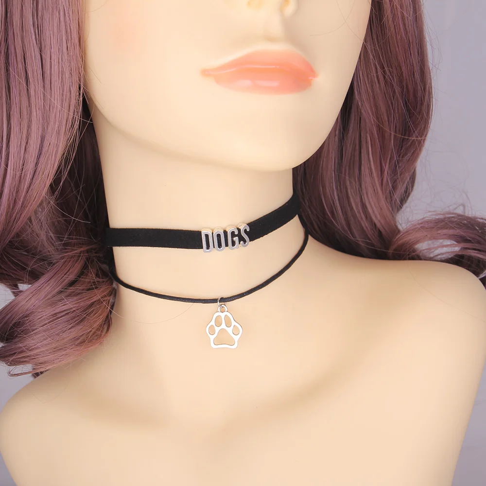 Ожерелье-чокер с кулоном маленькая минлу подвеска собачья лапа бархатный