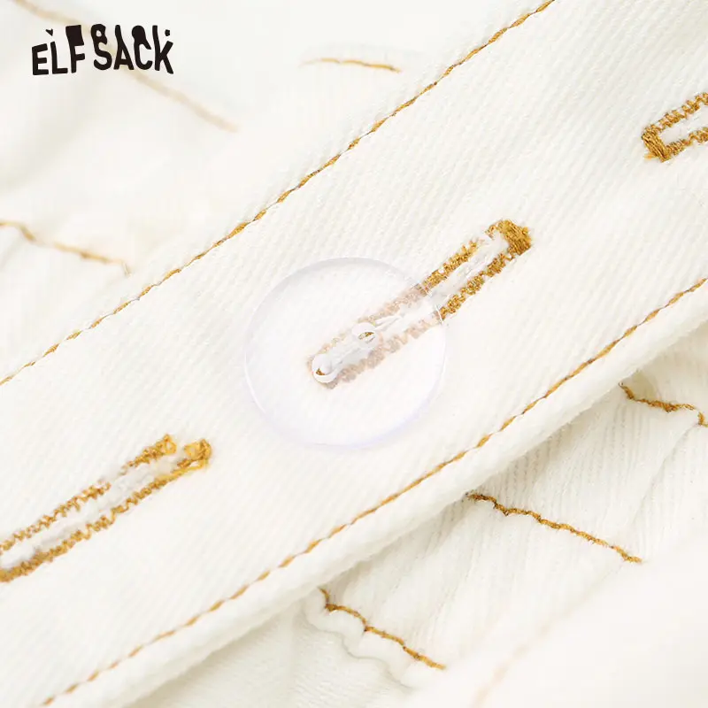Женские джинсовые комбинезоны ELF SACK белые летние со стразами однотонные короткие