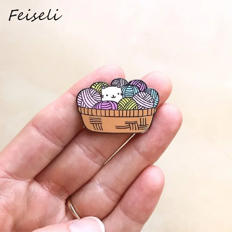 Feiseli, Новое поступление, цветная шерстяная брошь в виде кошки, бэнто, коробка, бэнто, брошь, Холщовая Сумка, металлический значок, милый мультяшный воротник, брошь на булавке, модный подарок