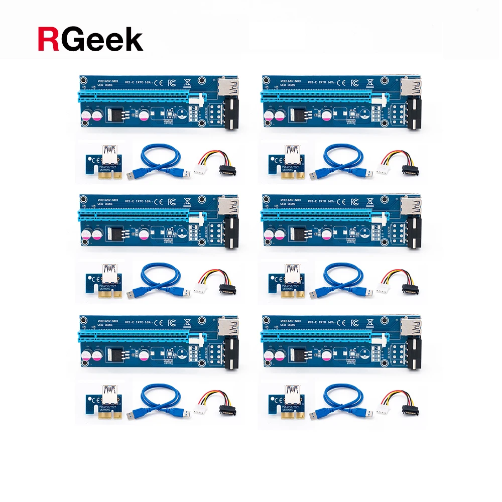 Pci-E удлинитель Pci-e 6 шт. Pci Express Riser Card 1-16x60 см Usb 3 0 кабель Sata на 4 pin Molex Power для Btc Miner |