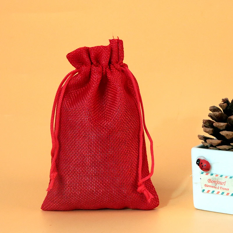 15*20cm 10pcs mixed colors linen jute bag drawstring burlap bags big gift cute Wedding favors boutique gifts packaging | Украшения и