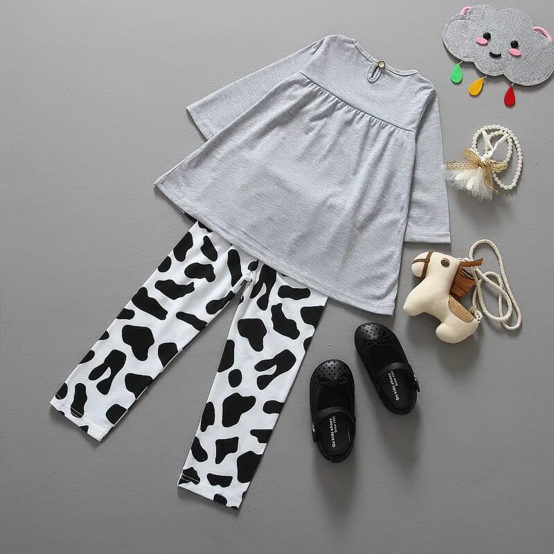Hot Sale Baby Girl Clothes Girls Two Pieces Set Cotton Cartoon Cow Full Sleeved+ Pants Children's Suit | Мать и ребенок