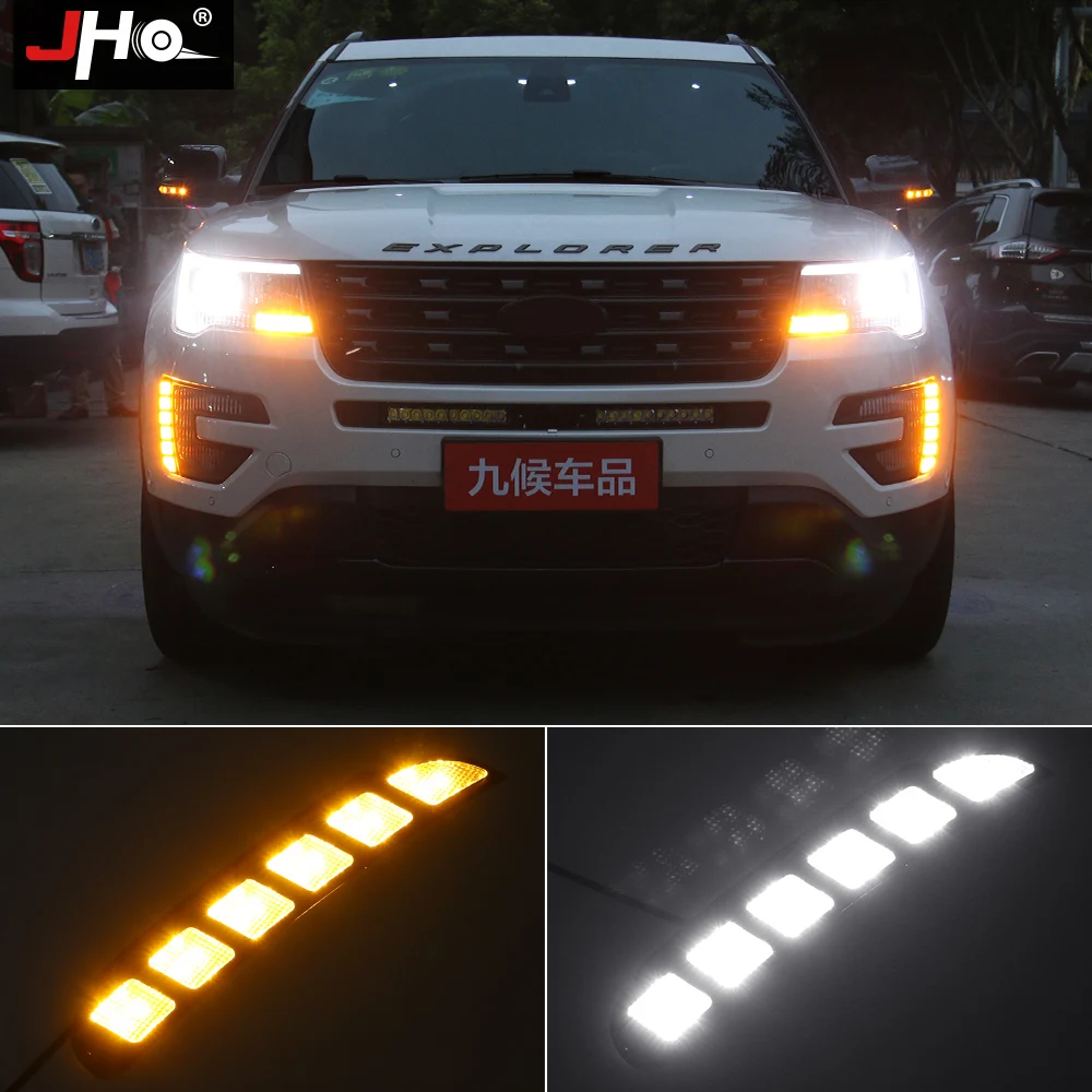 JHO 12 V автомобильный светодиодный DRL Дневной ходовой свет желтый указатель поворота для Ford Explorer водонепроницаемые аксессуары для укладки
