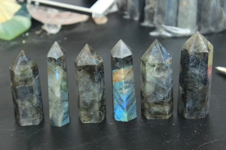 

6pcs natural labradorite quartz crystal point wand free-shipping