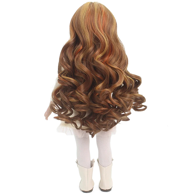 

Hot Sale Orange Blonde Brown Blended Synthetic Long Deep Curly Wavy Hair Wig for 18 inch American Doll Accessory