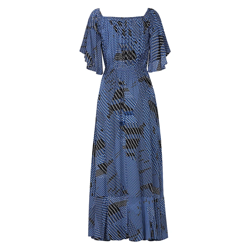 Платье макси с открытыми плечами осень Новое поступление 2017 года печатные