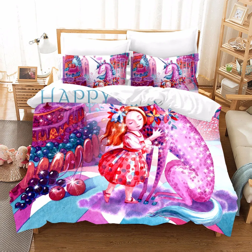 Girl &amp Unicorn Comforter Bedding Set for Adult Kids Luxury Decorative Double King Cartoon Cake Sets Quilt Cover Linen | Дом и сад