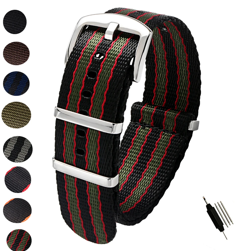 

20mm 22mm Seat Belt Nylon NATO Zulu Strap Heavy Duty Military Watch Band Replacement Watch Straps Black Blue Grey James Bond