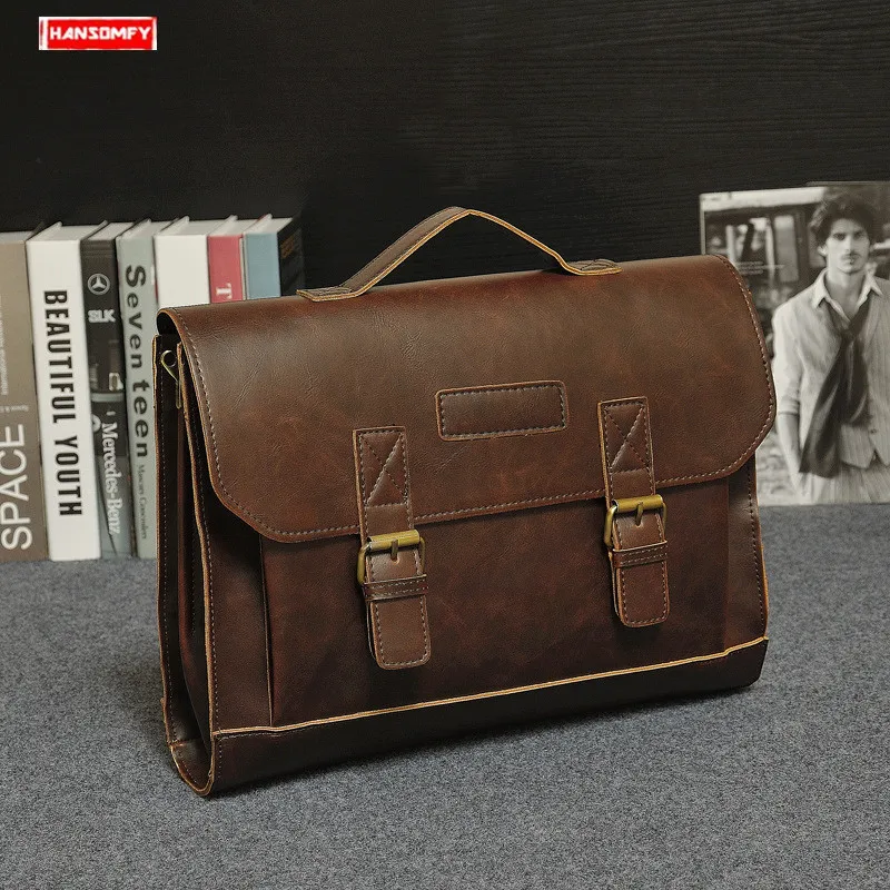 

Design 2019 Men's Briefcase Business Laptop Bag Crazy Horse Leather Handbag Briefcase Male Classic Shoulder Bag Original Men
