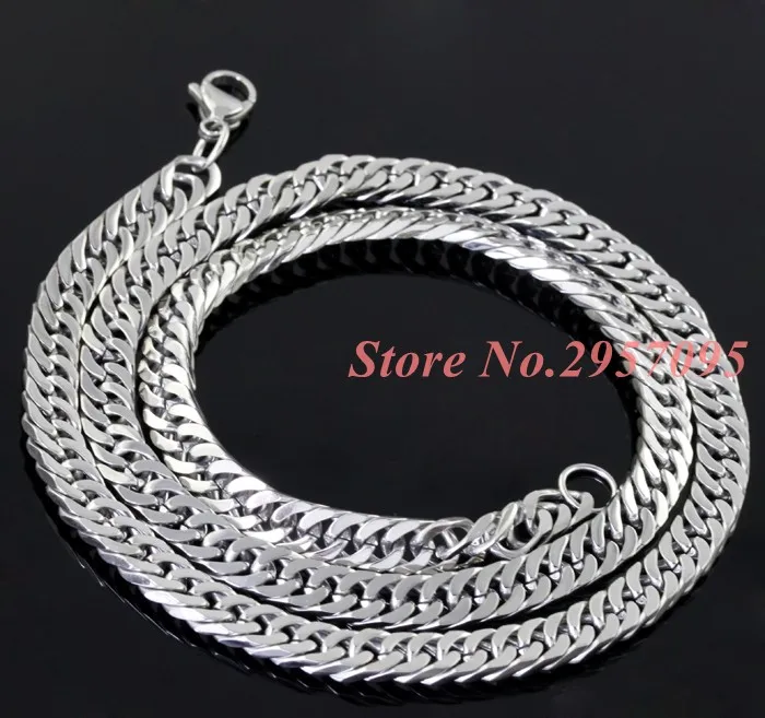 

12mm Double Cuban Chains For Men Hip Hop Jewelry Wholesale Silver Color Stainless Steel Necklace Fashion Gift