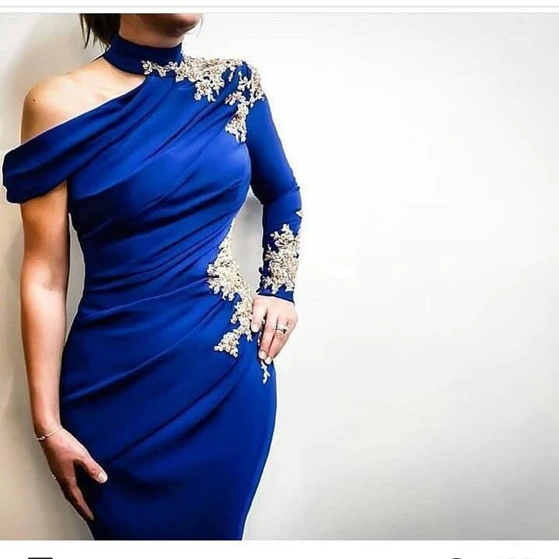 New Arrival One sleeve Royal blue Arabic evening dresses 2021 Lace Party abiye kaftan dubai Evening gowns | Свадьбы и торжества