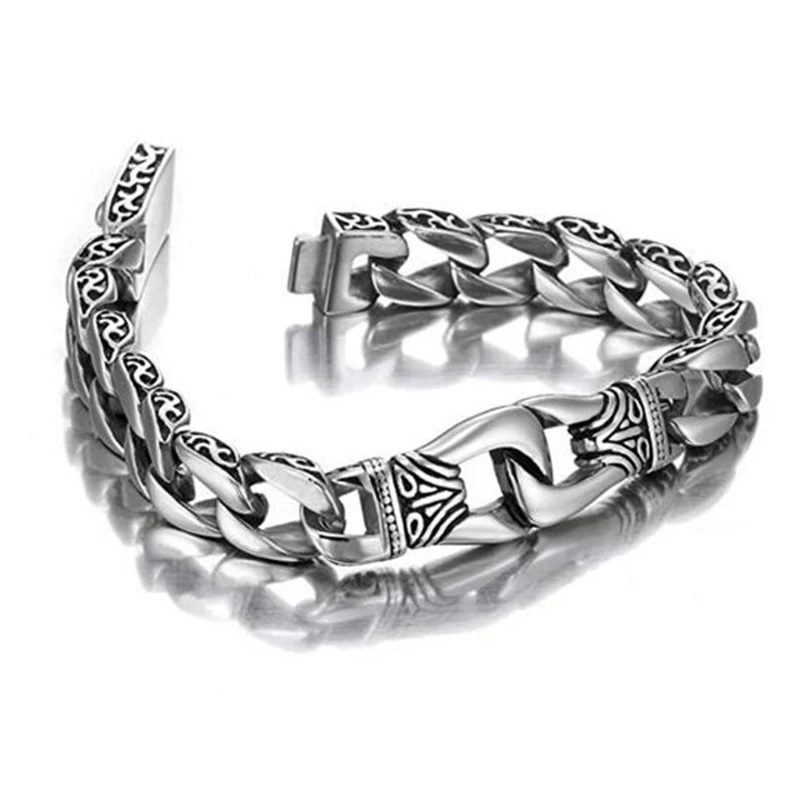 

Punk Rock Stainless Steel Charm Curb Cuban Bracelet Wristband Men Women Vintage Totem Mens Biker Bracelets Cool Male Jewelry