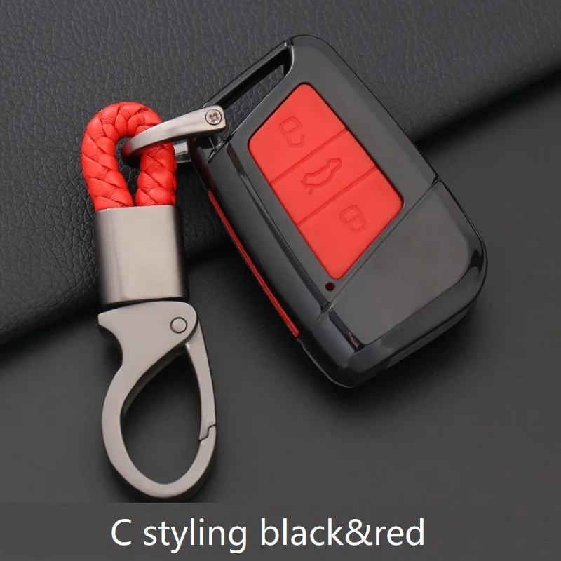 C black red Силикон из углеродного волокна автомобиля ключ чехол для Volkswagen VW Magotan Tiguan MK2 Passat B7 B8 CC Skoda Superb A7 - Название цвета: C black red