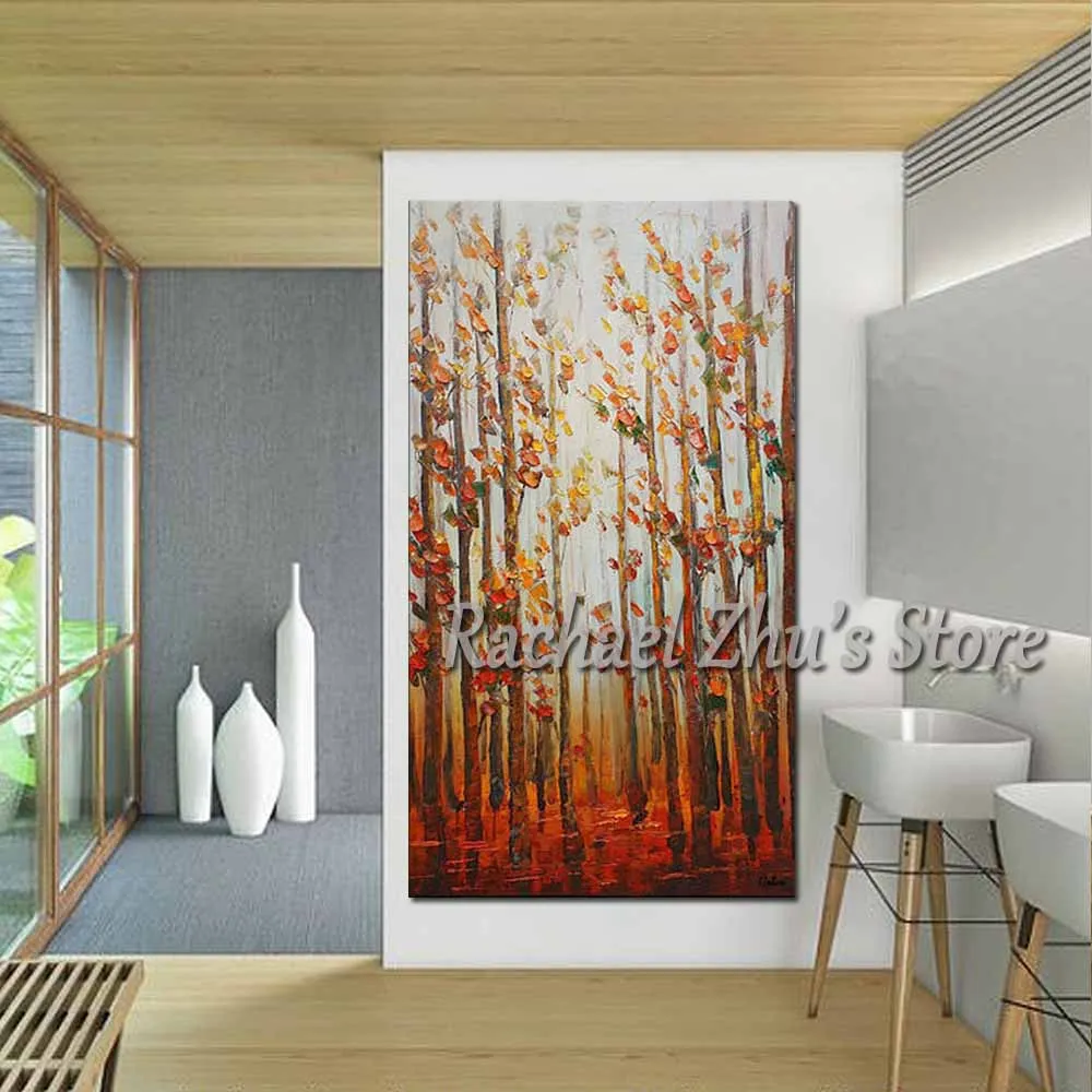 

Hand Painted Abstract Palette Knife Birch Forest Oil Painting On Canvas Birch Wall Picture Living Room Bedroom Home Wall Decor