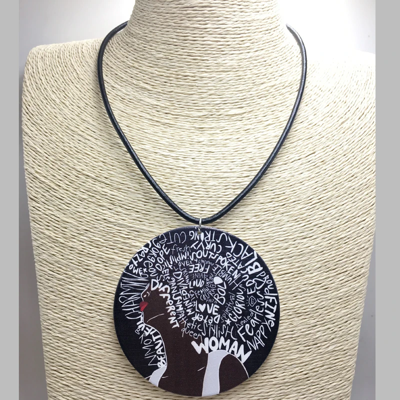 

2017 Newest Black Woman Wooden Pendant Necklace