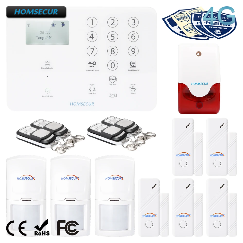 Homsecur беспроводный и проводной 4G/GSM, ЖК-дисплей домашняя охранная сигнализация+ PIR+ 5* датчик двери GA01-4G-W