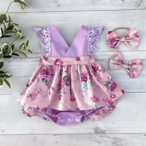 Цветочный комбинезон Emmababy для новорожденных девочек Цветочная одежда кружевной