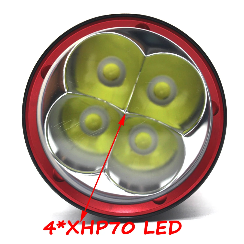 저렴한 8000lm 4 * Xhp70 Led 강력한 전술 토치 다이빙 손전등 사냥 등불 손전등 조명 + 4x26650 배터리 + 충전기