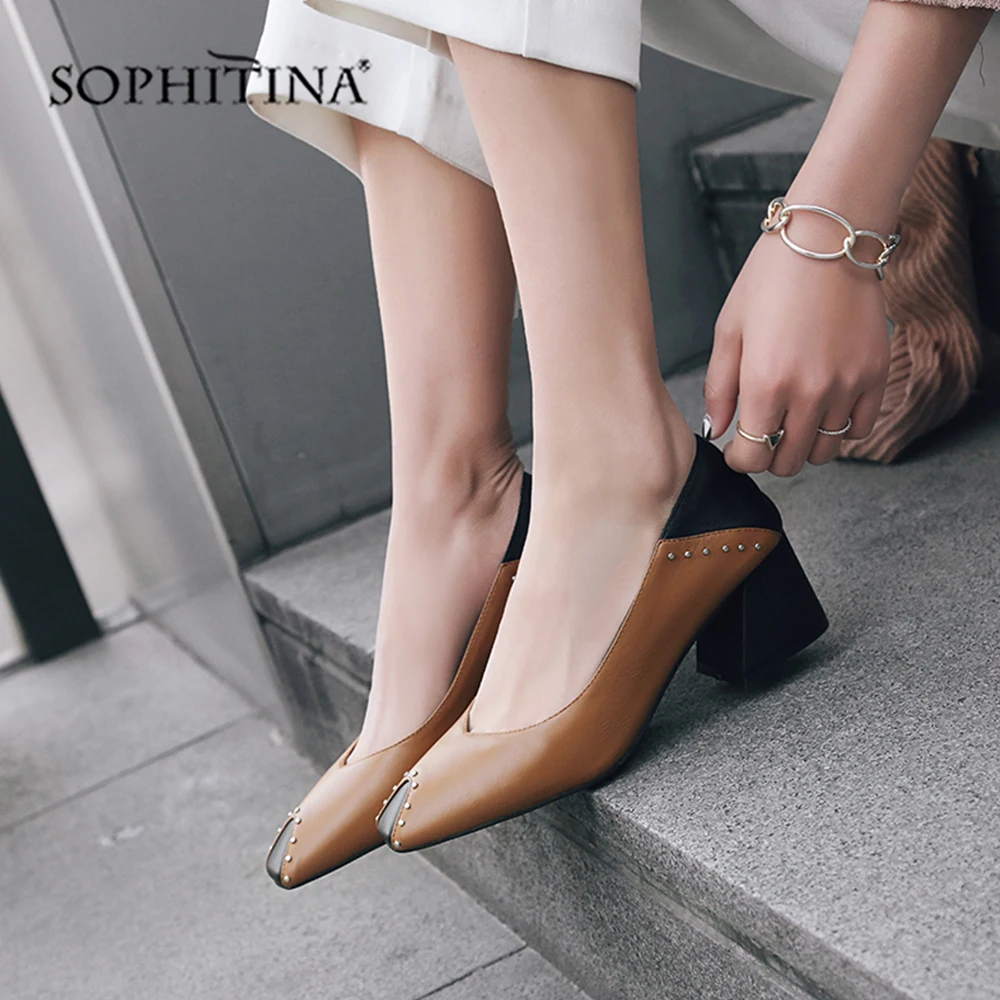 SOPHITINA/высококачественные туфли лодочки из коровьей кожи Удобная модная обувь с