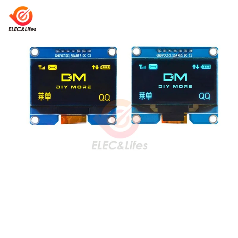 OLED-модуль 1 54 дюйма 7 контактов белый/синий/желтый с интерфейсом IIC I2C SPI |