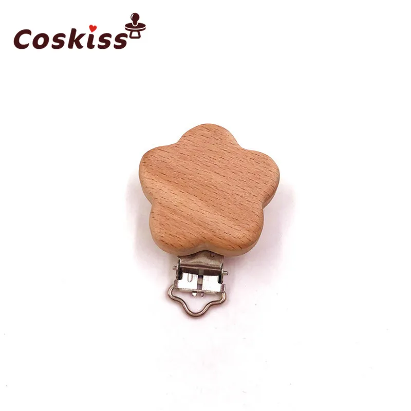 Mordedor de flores de madera para beb&eacute;, Clips para chupete, soportes de Color s&oacute;lido, mordedor para beb&eacute;, broches para chupete infantil, accesorios-5