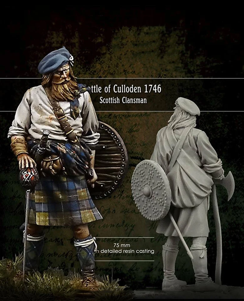 Unassambled 1/24 75 мм битвы Culloden сотрудник шотландского клана исторические комплект