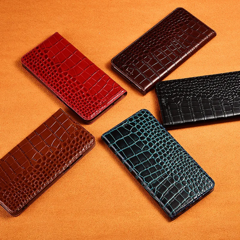

Top Genuine Cow Leather Case For Nokia X7 X71 7.1 3.1 Plus 9 Pureview Case Cover Stand Flip Crocodile Grain Phone Case
