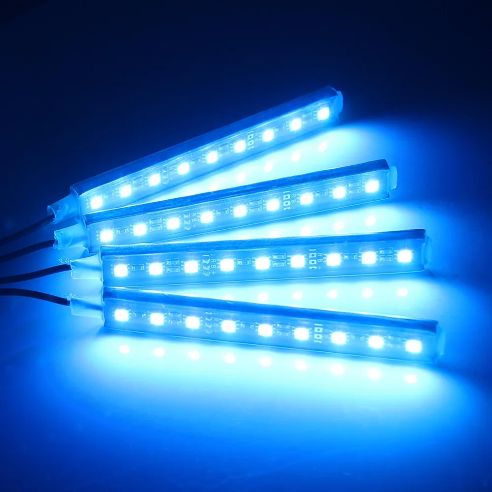 Aozbz RGB Светодиодные ленты свет лампы для авто автомобиль-Стайлинг 4 шт. Атмосфера комплект ног лампа Дистанционное управление декоративный свет 6 Вт 12 В 5050SMD