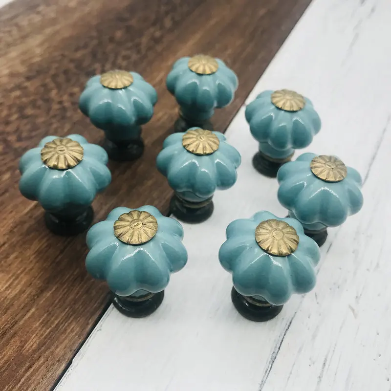 10x Синяя Керамическая дверная ручка с тыквой антикварные мебельные ручки и 25 мм