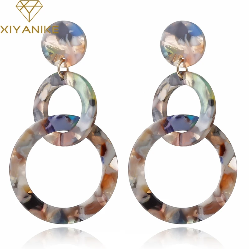 

XIYANIKE Fashion New Double Round Acrylic Earrings Jewelry Vintage Statement Earring Women for Party Gift Boucles D'oreille E163