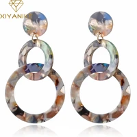 xiyanike fashion new double round acrylic earrings jewelry vintage statement earring women for party gift boucles doreille e163