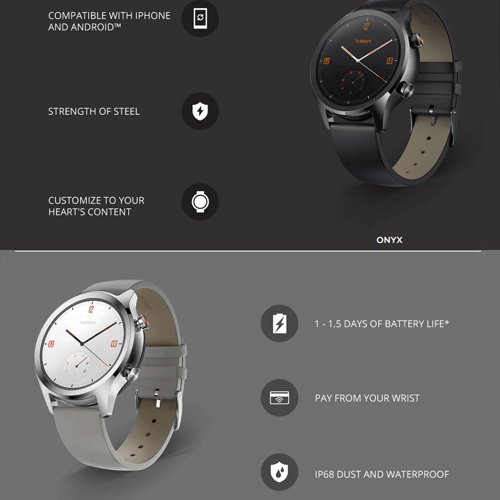 1 год гарантии Ticwatch C2 Смарт часы для мужчин и женщин Strava WIFI GPS IP68 Водонепроницаемые