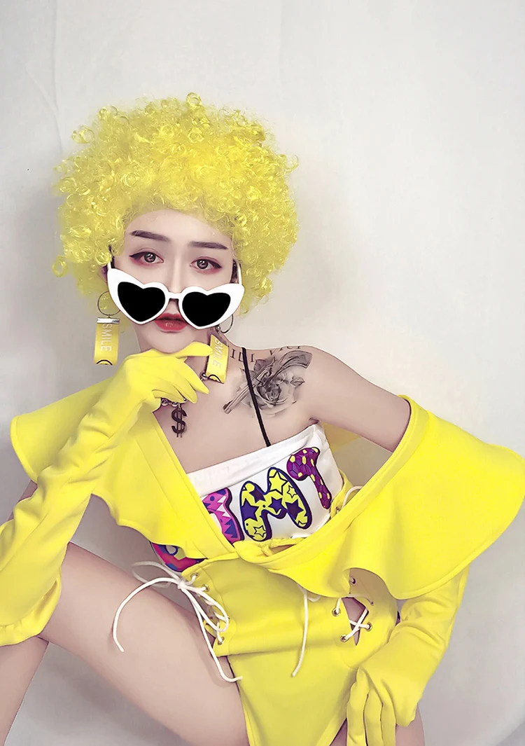 Милый джазовый костюм для женщин DJ костюмы желтый костюм ночной клуб комбинезон DS Бар ведущий танец певец сценический костюм BL1490