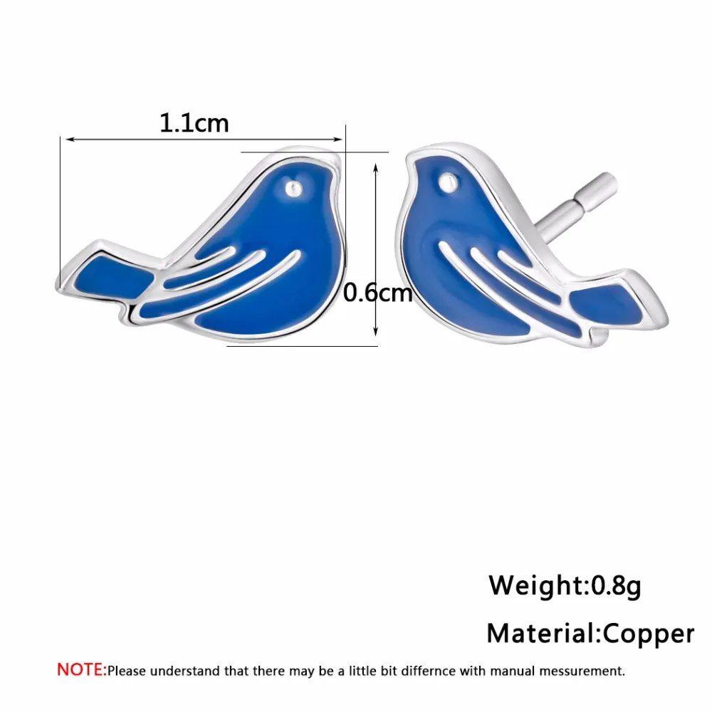 Kinitial Модные Винтажные серьги-гвоздики с голубыми птицами для женщин и девушек