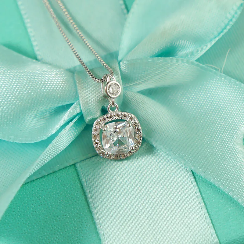 

925 Sterling Silver CZ Mosaic Zircon Pendants Necklace For Women Box Chain Rhinestone Fine Jewelry Party Gifts