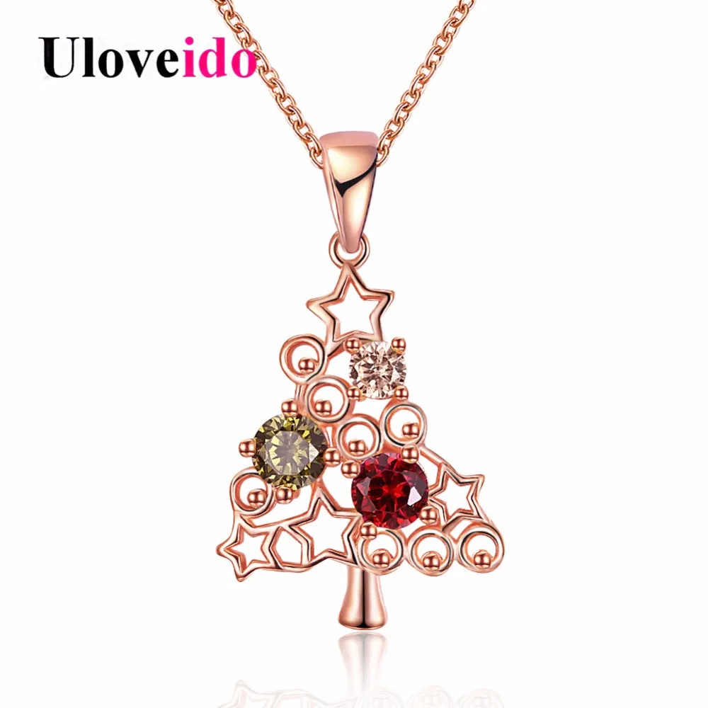Uloveido розовый золотой цвет Рождество ожерелье дерево и Подвески Женская мода