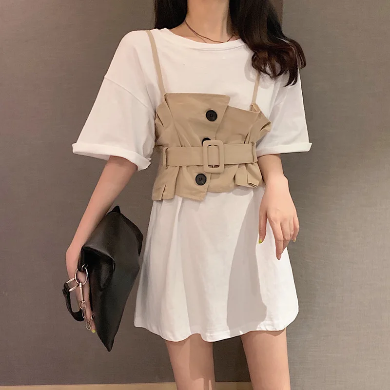 2 цвета летнее платье 2019 повседневное свободное с коротким рукавом мини Vestidos Feminino