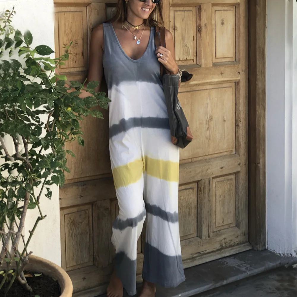 

BAMBOOBOY Womens Sleeveless Printed Ladies Casual Loose Playsuit Long Trousers Jumpsuit FC596
