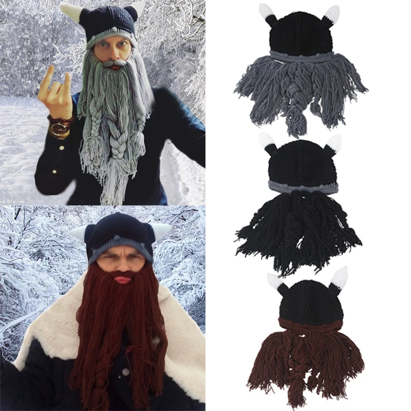 Мужские варварские Vagabond Viking Beanie Horn шапки женские ручной работы зимние теплые