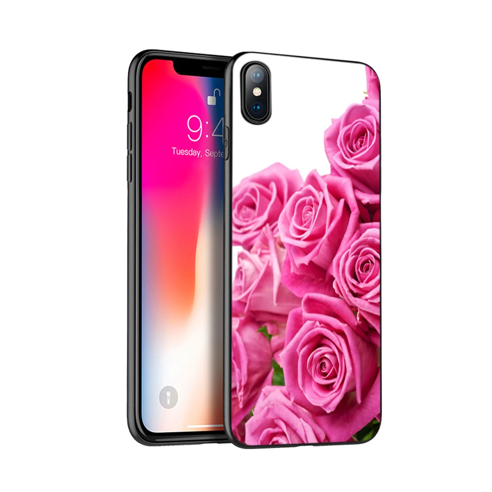 Черный чехол из ТПУ для iphone 5 5s SE 2020 6 6s 7 8 plus X 10 XR XS 11 pro MAX силиконовый с цветами |