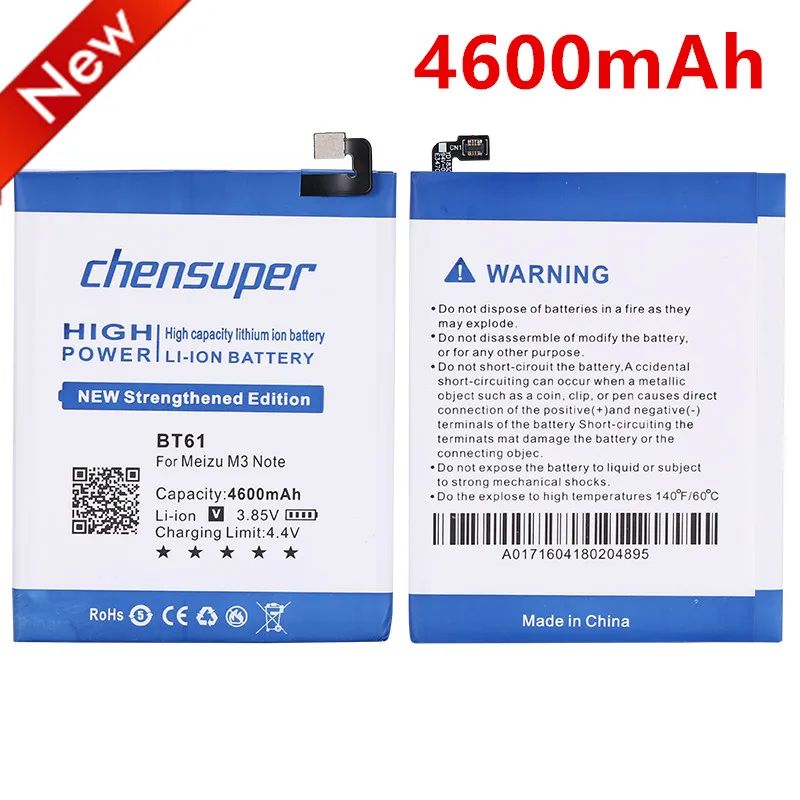 

NEW 3.85V 4600mAh BT61 Lithium-ion Li-ion Smart Mobile Phone Battery Replacement For Meizu M3 Note(Note 3)/M681H/M681Q/M681