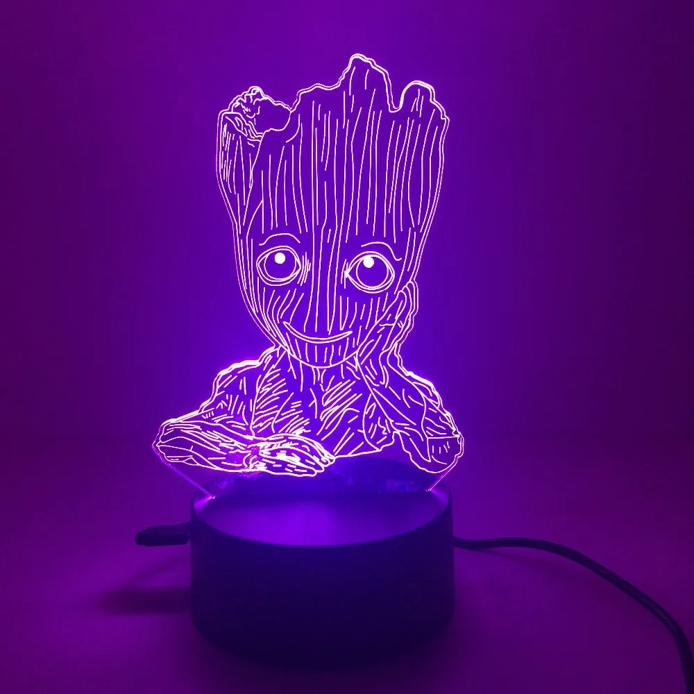 2019 г. Groot 3D светодиодный Ночной светильник креативная электрическая иллюзия 3d для